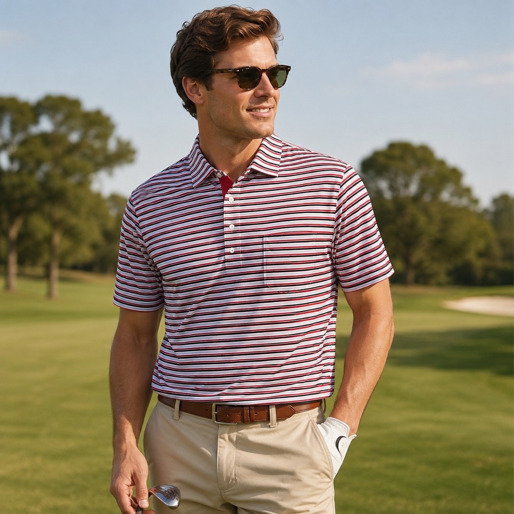 Peter Millar Summer Comfort Polo Shirt Mens XL Red Blue Striped Golf Pocket XL